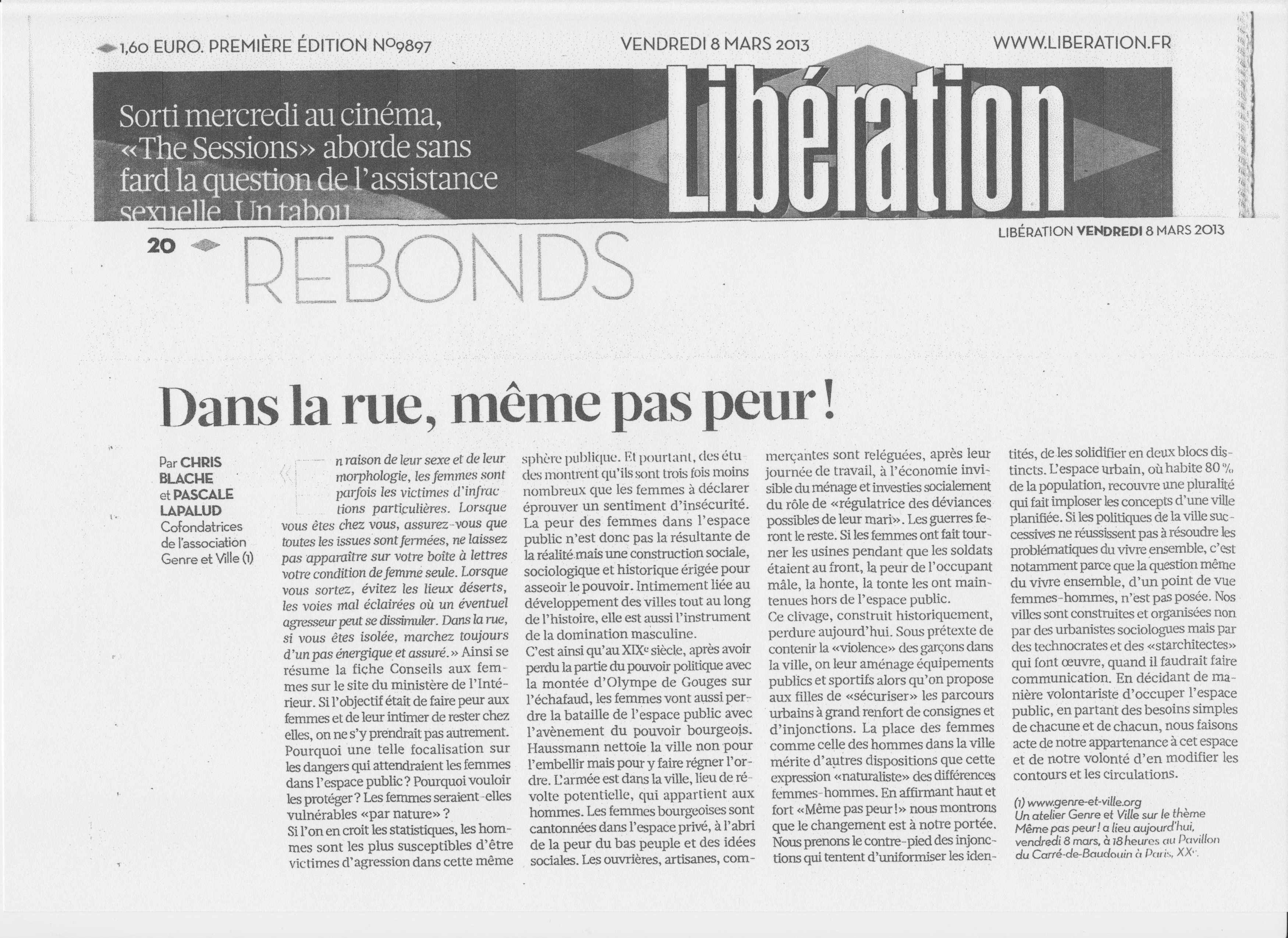 article meme pas peur libé 8 mars 2013